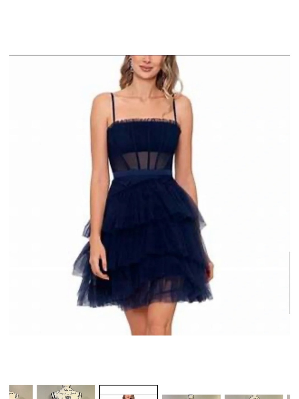 Betsy & Adam Navy Tiered Mesh Ruffle Mini Dress corset